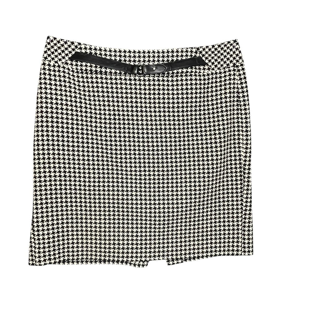 Ann Taylor Loft Houndstooth Pencil Skirt Wool Blend Size‎ 14 Belted Knee Length